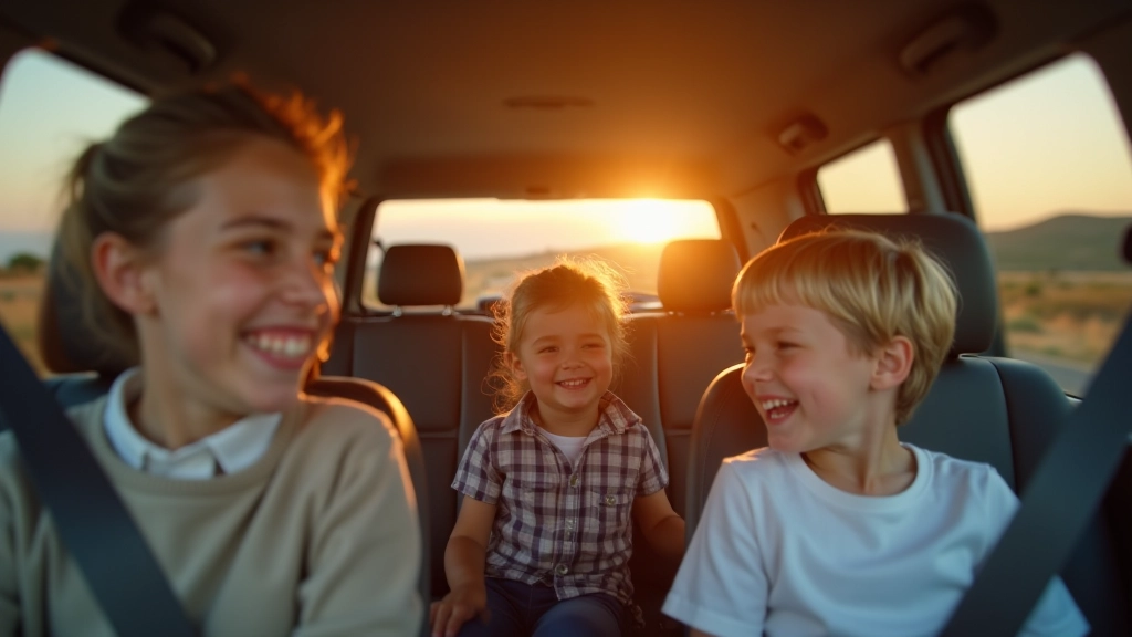 Family enjoying a road trip inside a minivan