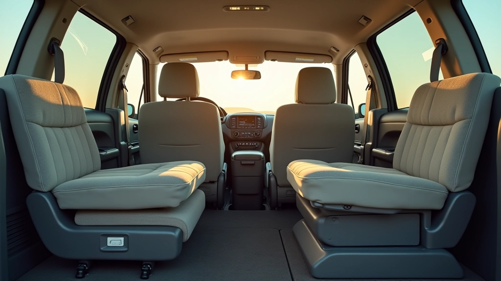 Flexible seating arrangement in minivan with folding and reclining seats, multiple configurations visible