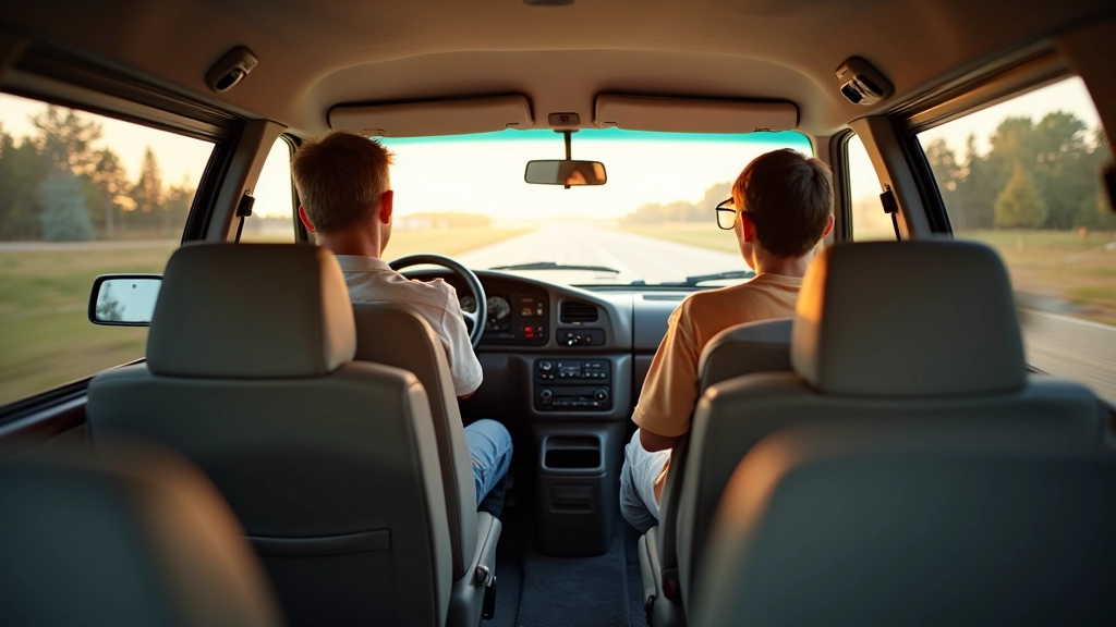 Family enjoying interior of well-maintained vintage minivan with comfortable seating and entertainment features