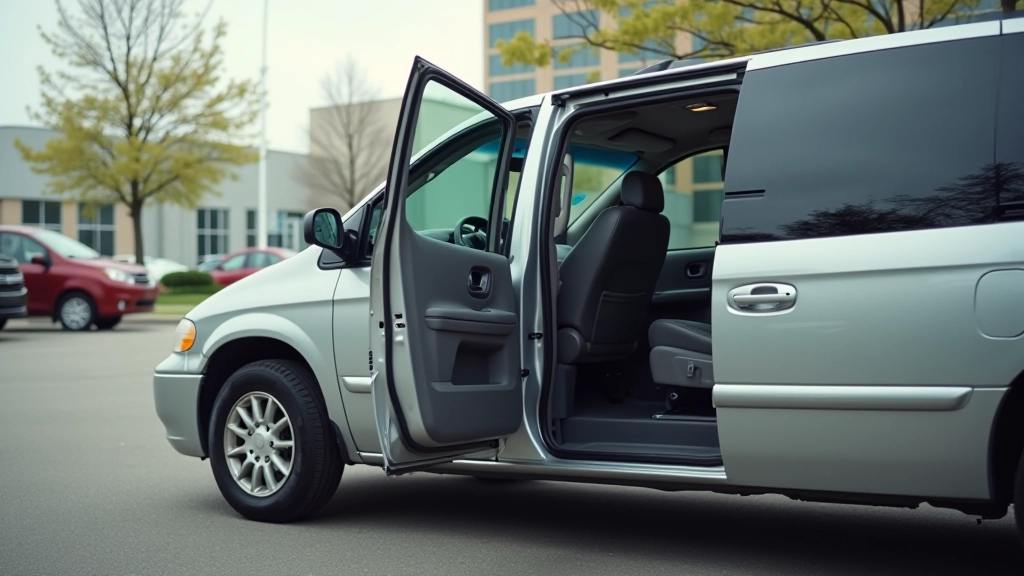 Sliding automatic door mechanism of minivan from side view, showing smooth operation